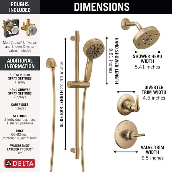 Delta Trinsic Gold 2-Handle 8-Spray Shower Faucet 1.75 GPM with