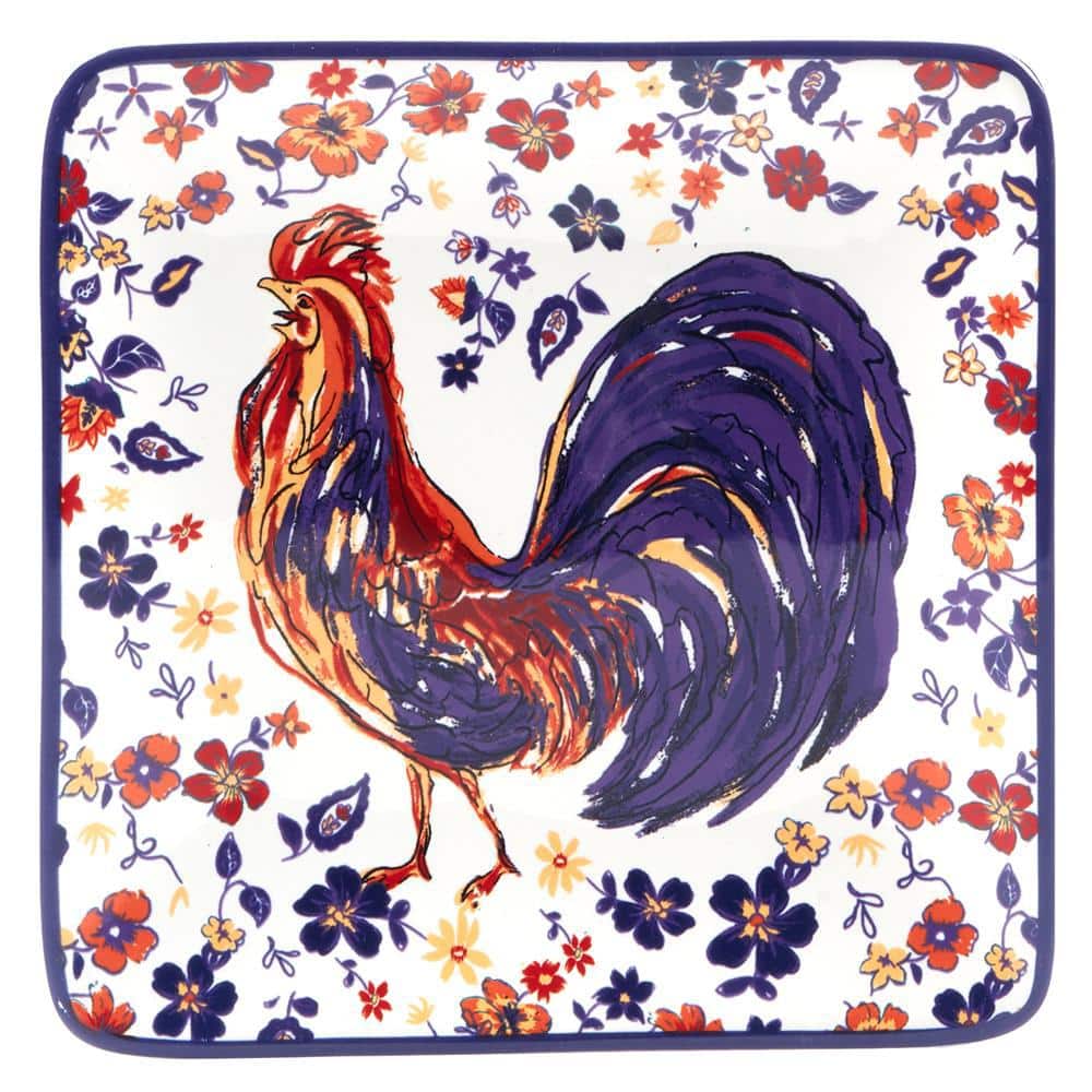 Morning Rooster 6" Ceramic Canape Plates Set of 4