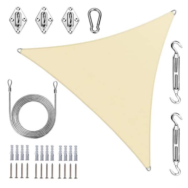 Unbranded 20 ft. x 20 ft. x 20 ft. Triangle Pro Ring Sun Shade Sail with Hardware Kit and Rope-Beige