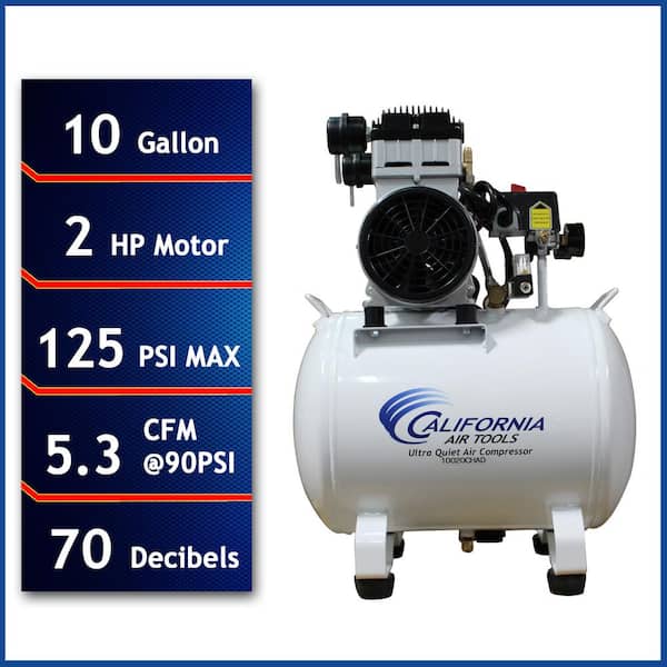 California Air Tools 10 Gal. 2.0 HP Ultra-Quiet and Oil-Free Electric (220-Volt 60 Hz.) Stationary Air Compressor with Auto Drain