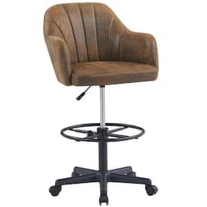 Premium PU Swivel Drafting Chair with Adjustable Height and Lumbar Support for Home Office Office Stool, Brown
