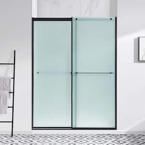 Ivy 60 in. W x 78.74 in. H Sliding Frameless Shower Door in Black Finish with Frosted Glass