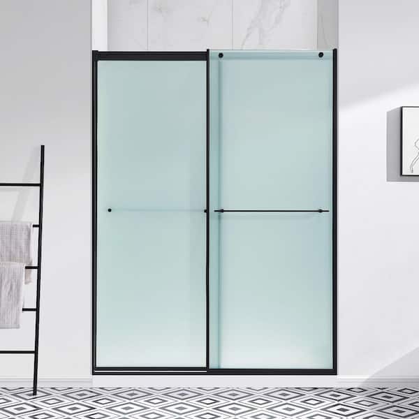 OVE Decors Ivy 60 in. W x 78.74 in. H Sliding Frameless Shower Door in Black Finish with Frosted Glass