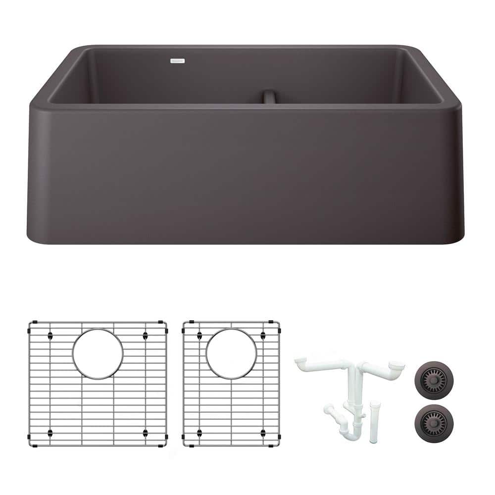 Ikon 33 in. Farmhouse/Apron-Front Double Bowl Cinder Granite Composite Kitc