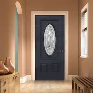 36 in. x 80 in. Right-Hand 3/4 Oval Blakely Glass Black Paint Fiberglass Prehung Front Door w/Rot Resistant Frame