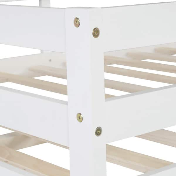 ANBAZAR Full Over Full White Wood Bunk Bed with Trundle