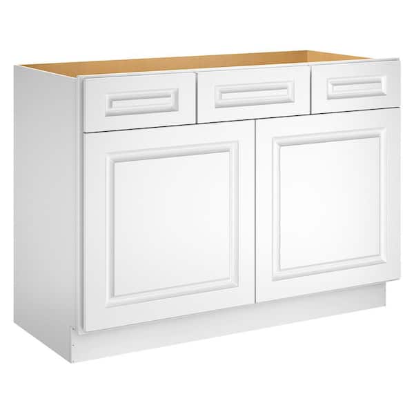 HOMEIBRO Newport 48-in W X 21-in D X 34.5-in H in Raised PanelWhite Plywood Ready to Assemble Floor Vanity Base Kitchen Cabinet