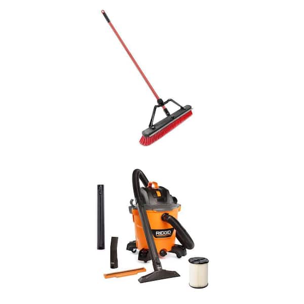 24 in. Heavy-Duty Squeegee Push Broom and 12 Gal. 5.0 Peak HP NXT Wet Dry Shop Vacuum Combo (2-Piece)