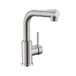 Single Handle Pull Out Sprayer Stainless Steel Kitchen Faucet in Brushed Nickel