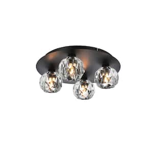 Timless Home 14 in. 4-Light Modern Black And Clear Flush Mount with No Bulbs Included