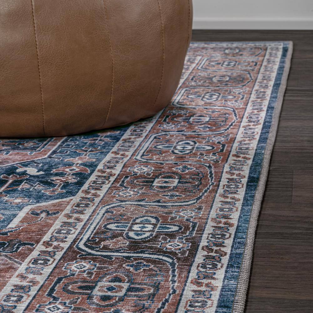 Navy and Brown Medallion Washable Chenille Area Rug 8' x 10'