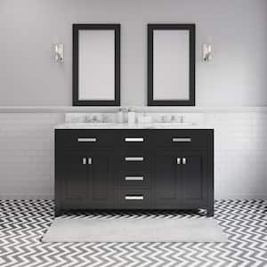 60 in. W x 21 in. D Vanity in Espresso with Marble Vanity Top in Carrara White, 2 Mirrors and Chrome Faucets
