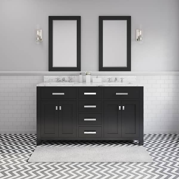 Water Creation 60 in. W x 21 in. D Vanity in Espresso with Marble Vanity Top in Carrara White, 2 Mirrors and Chrome Faucets