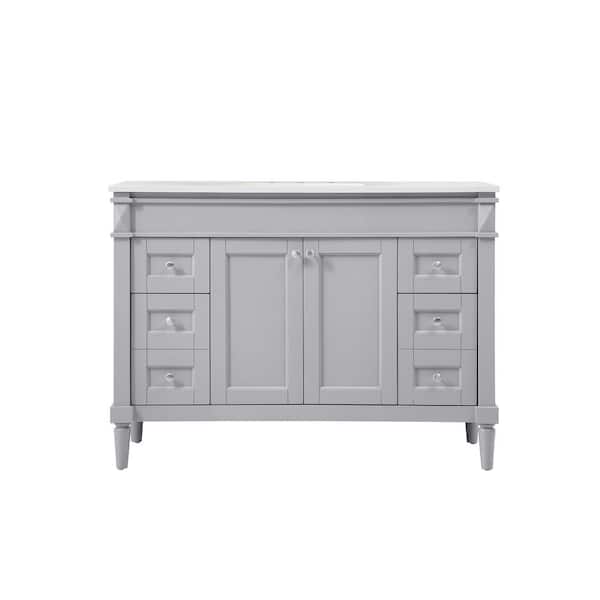 Unbranded Simply Living 48 in. W x 21 in. D x 35 in. H Bath Vanity in Grey with Ivory White Engineered Marble Top