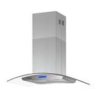 36-in. Silver Cantilever Touch Control Stainless Steel Island Mounting Range Hood 900CFM Tempered Glass with LED Lights