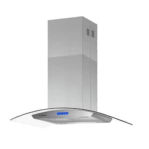 36-in. Silver Cantilever Touch Control Stainless Steel Island Mounting Range Hood 900CFM Tempered Glass with LED Lights