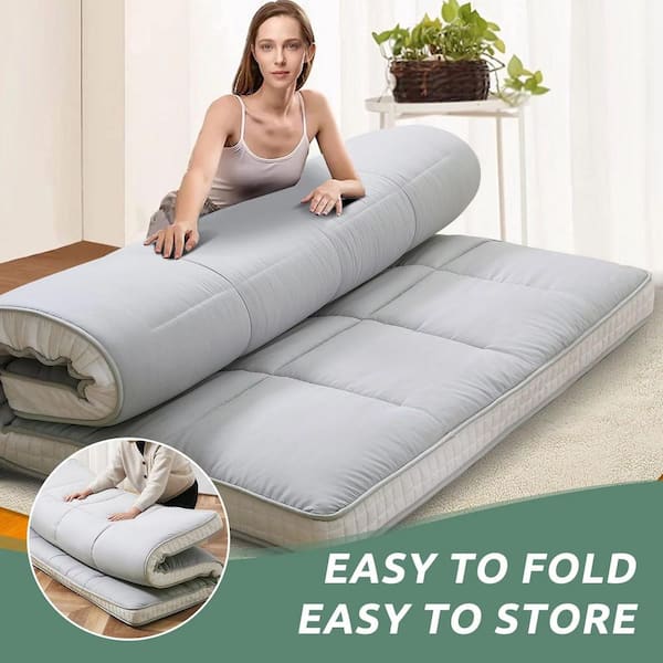 BOZTIY Japanese Floor Mattress 4 in Polyester Fill Tatami Mat Sleeping Pad Foldable Roll Up Mattress Full Gray I1327138 GY FULL 1 The Home Depot