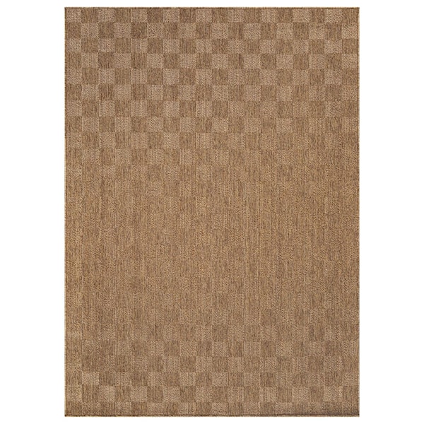 Checkered Natural/Jute Easy-Care Indoor/Outdoor Flat Woven 4 ft. x 6 ft. Natural Area Rug