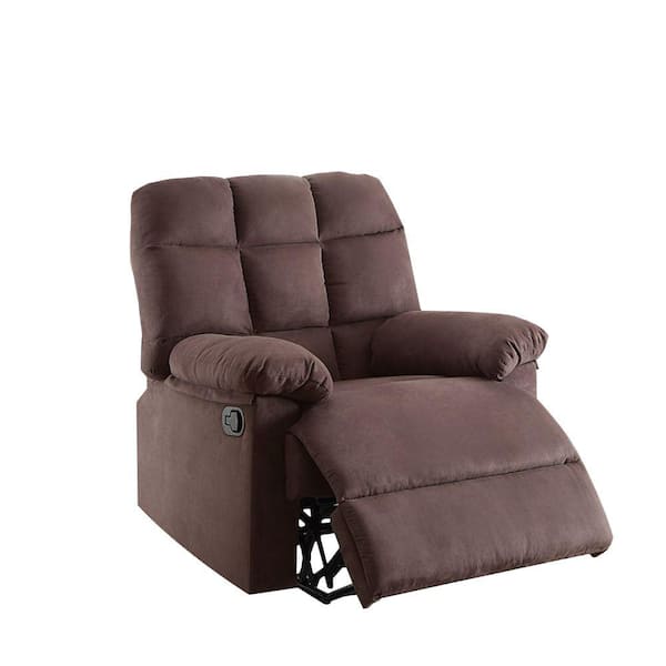 Benjara Brown Microfiber Manual Recliner with Tufted Back and Roll Arms