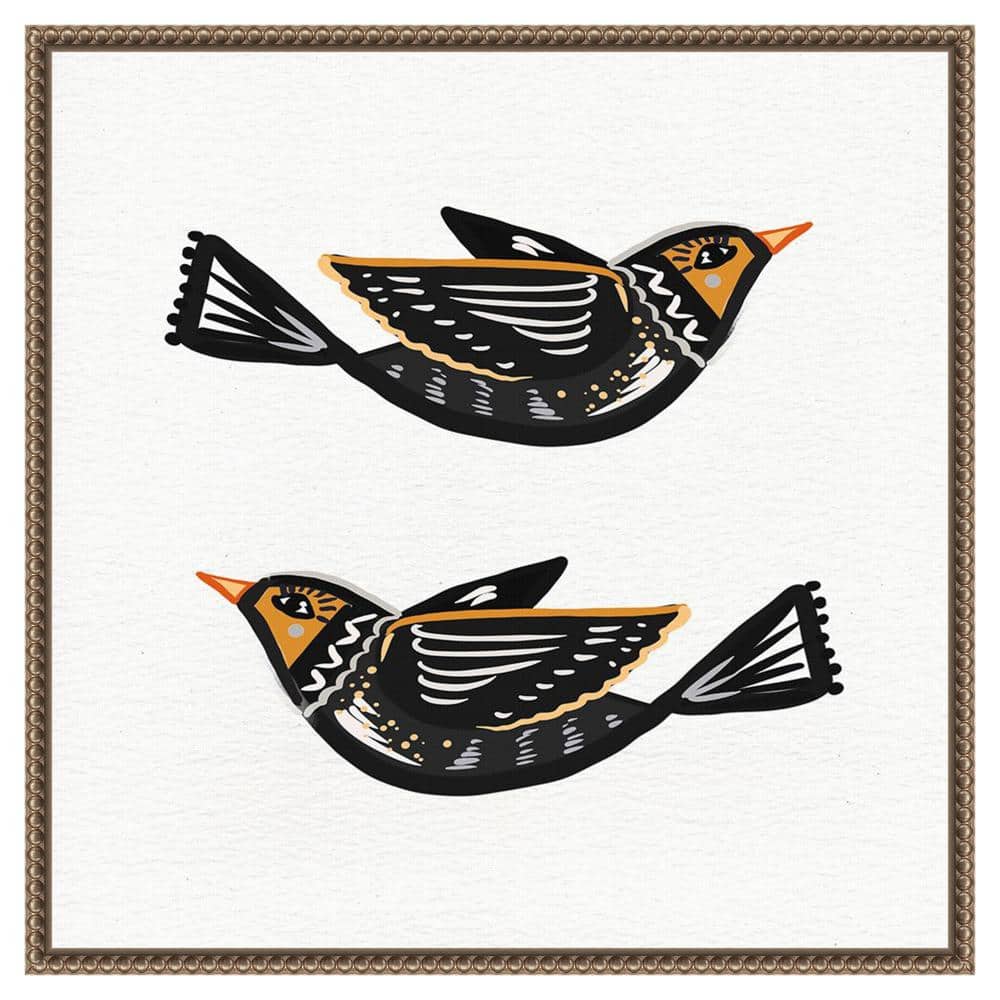 Nordic Folk Birds Abstract Canvas Wall Art with Beaded Frame