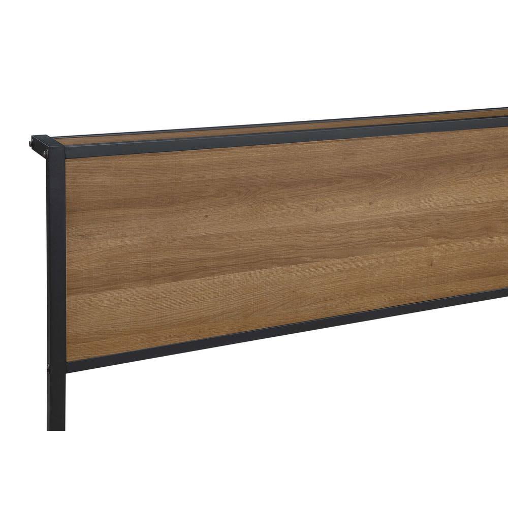 Industrial Queen Metal Bed with Oak Headboard