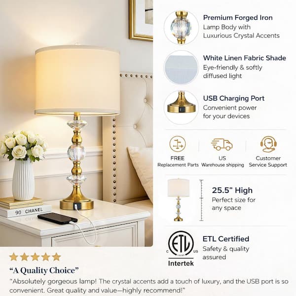 bedroom dresser lamps Lawrence & Scott Table 48 hours Maxax 25.5 in. Gold Modern