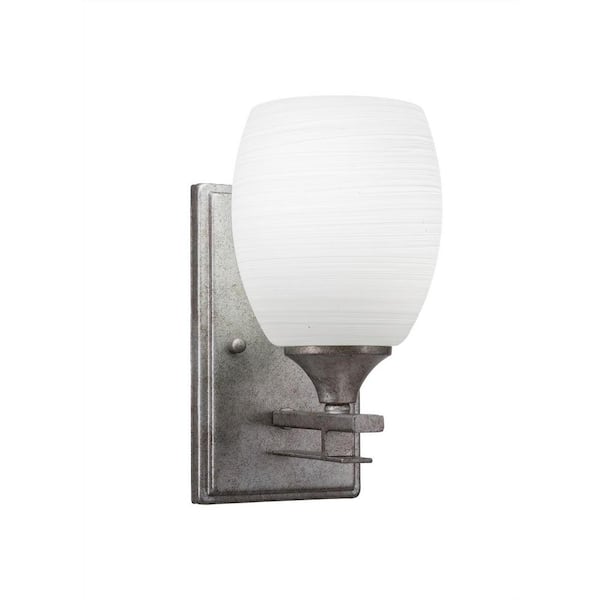 Unbranded Ontario 5 in. 1 Light Wall Sconce Aged Silver 5 in. White Linen Glass Shade