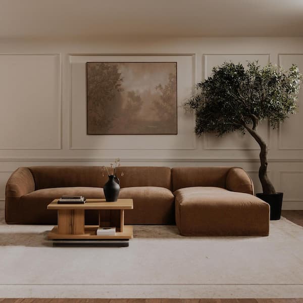 Thalor 40 in. Natural Rectangular Rustic Oak Wood Coffee Table with Bullnose Vertical Support and Open Storage