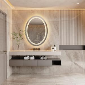 20 in. W x 28 in. H Large Oval Frameless Anti-Fog Wall Dimmable Backlit Dual LED Bathroom Vanity Mirror Makeup Shaving