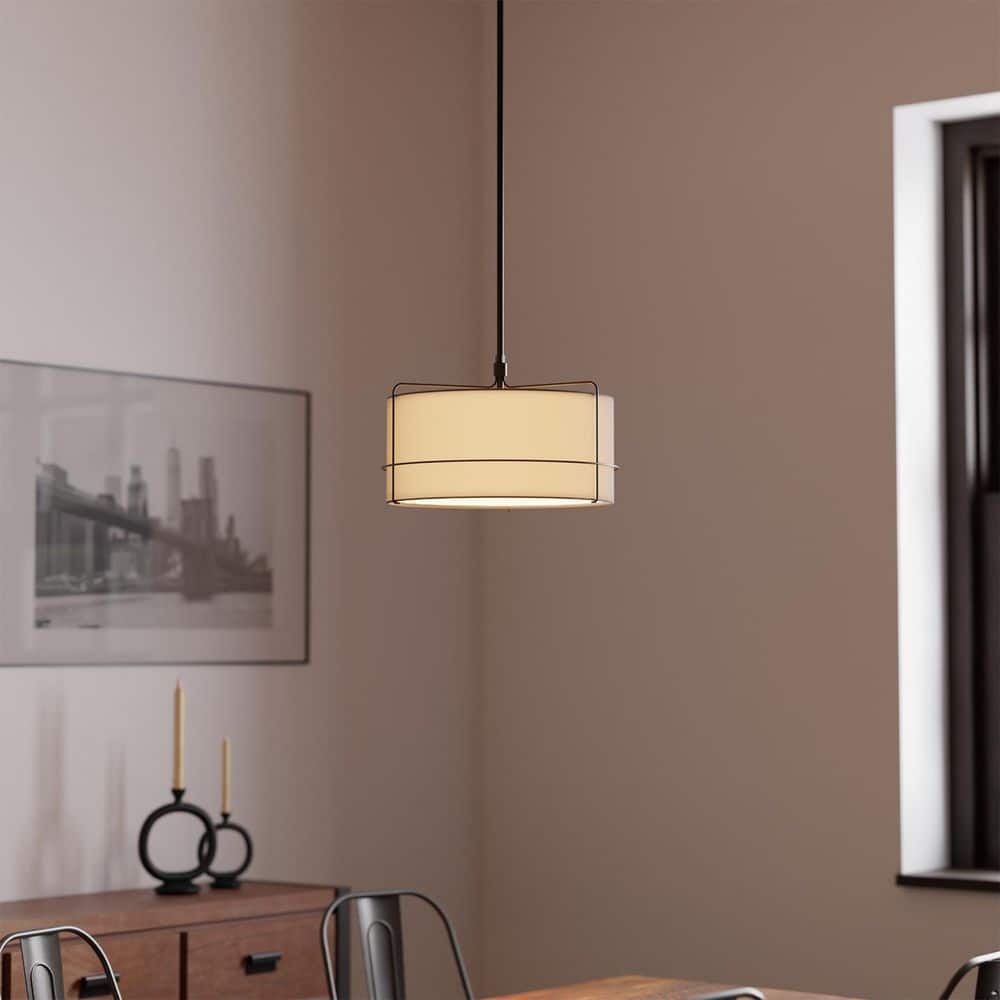 2-Light Pendant Light with Off-White Fabric Shade with Matte Black Frame & Etched Acrylic Plate price history on PriceWatchPro