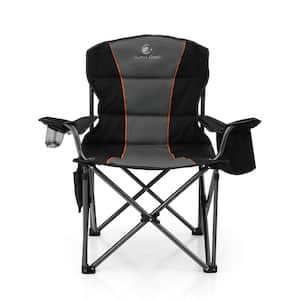 Oversized Folding Camping Chair With Cooler Bag Deluxe Black Chair Heavy-Duty
