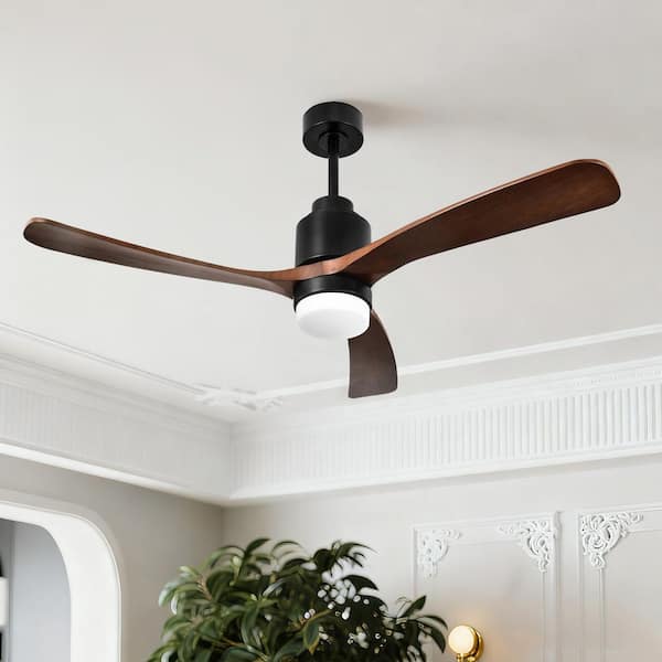 Farmhouse 52 in. Indoor Matte Black Downrod Mount Standard Style Ceiling Fan with 3-Solid Wood Blades and LED Light