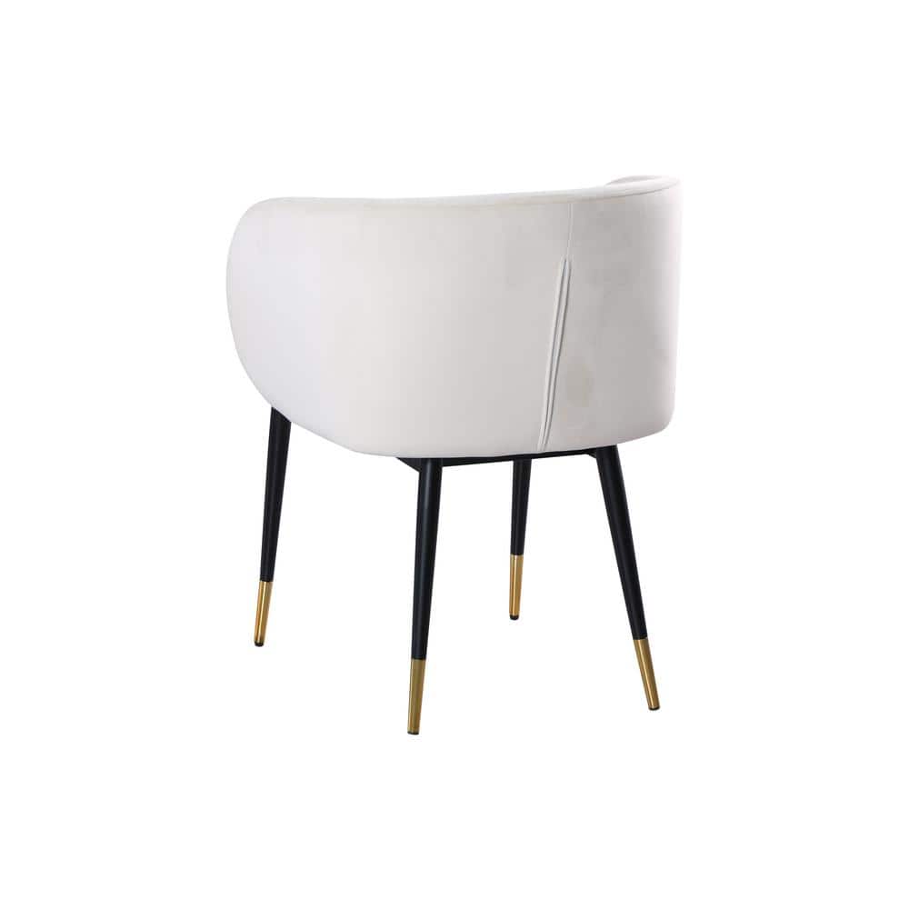 Cream Velvet Upholstered Side Chair with Black and Gold Legs