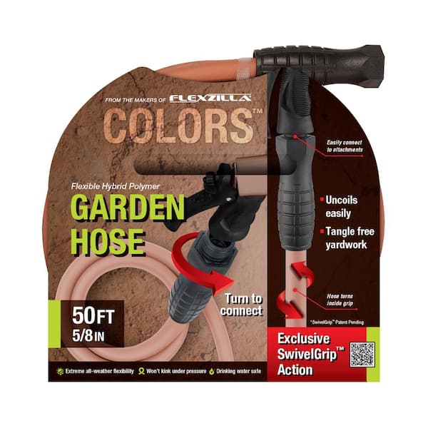 Colors SwivelGrip Garden Hose, 5/8 x 50', Red Clay