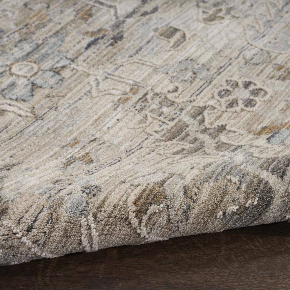 Ivory Taupe Floral Synthetic Reversible Washable Rug 2'3" x 12'