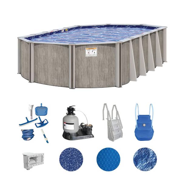 Aspen Wood 18 ft. x 34 ft. Oval 54 in. Deep Above Ground Deluxe Hard Sided Pool Package