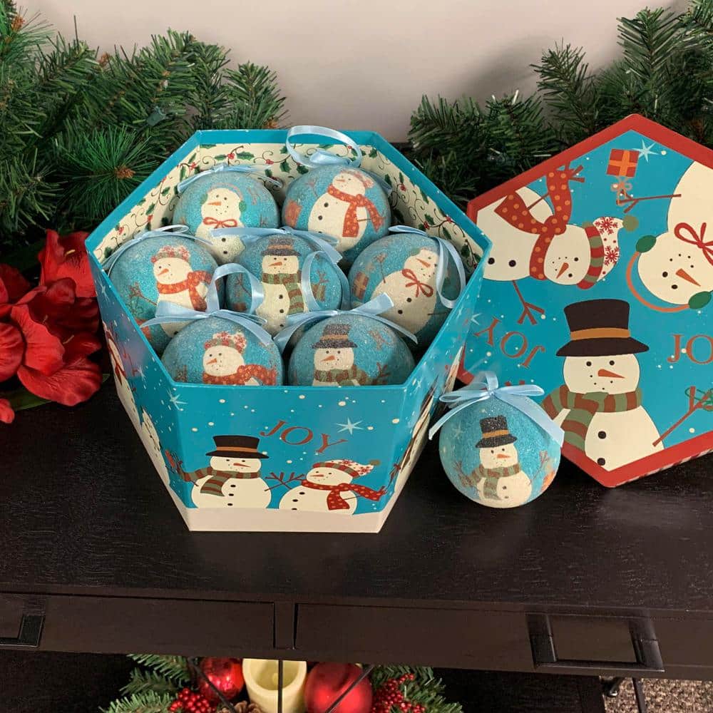 Joyful Snowman Shatterproof Ball Christmas Ornaments (14-Pack)