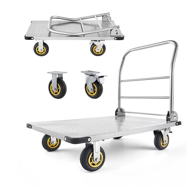 35.4 x 23.6 x 35.4 in. Platform Truck, 2000 lbs. Capacity, Heavy Duty Steel Flatbed Cart with Swivel Wheels and Handle