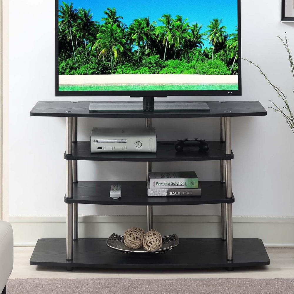 Black 42" Particle Board and Stainless Steel 4-Tier TV Stand