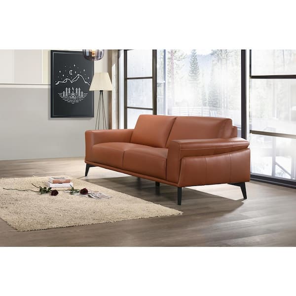 NEW CLASSIC HOME FURNISHINGS New Classic Furniture Como 78 in. Square Arm Leather Rectangle Sofa in Terracotta