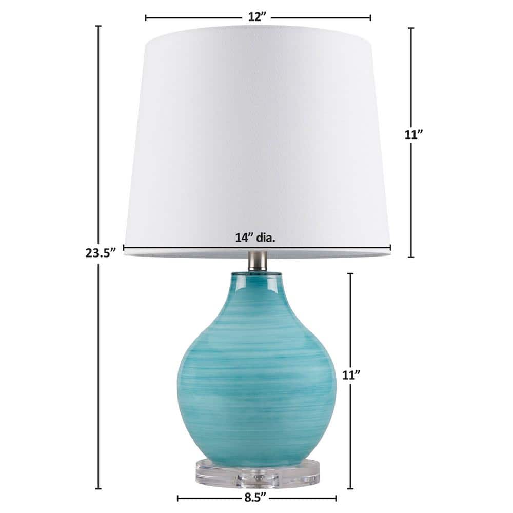 Maelle Blue Aqua Swirl Glass Table Lamp with White Shade