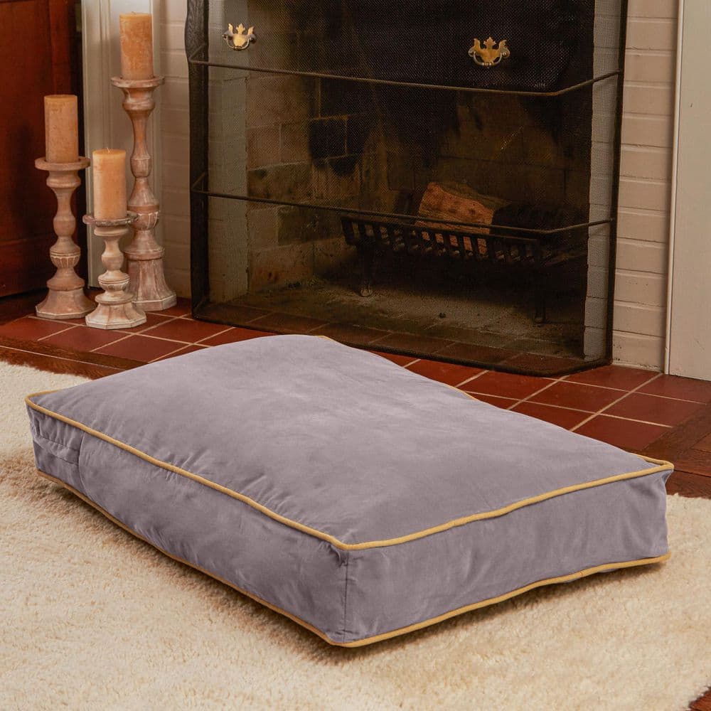Small Smoke Gray Microfiber Rectangle Dog Bed