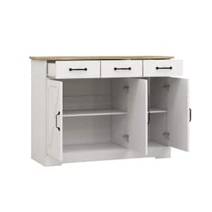 42.72inx15.35inx32.09in MDF Ready to Assemble Kitchen Cabinet in White with 3 Drawers and 3 Cabinet Doors with X's