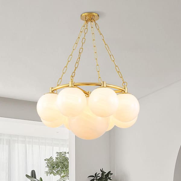 Y'INSP 9-Light Brass Modern Bubble Cluster Chandelier for Living Room with Cloud Glass Shade and No Bulbs Included