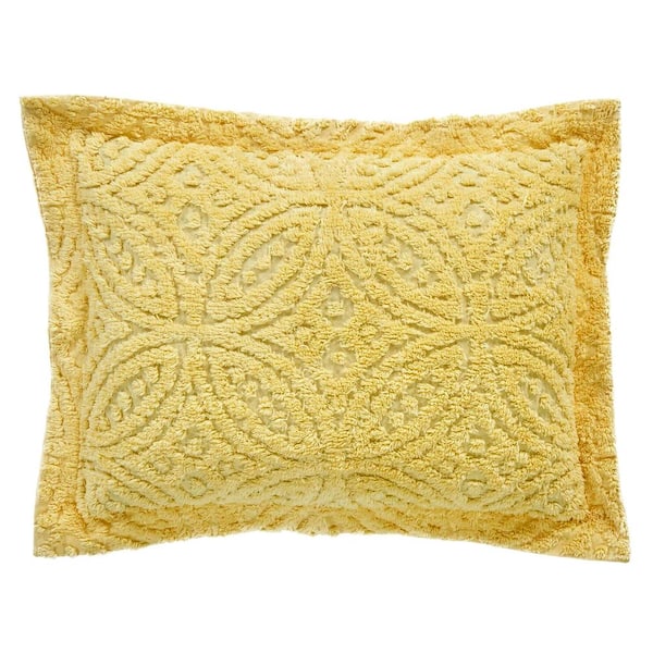 Better Trends Wedding Ring Collection Yellow Standard 100% Cotton Tufted Unique Luxurious Soft Plush Chenille Ring Design Sham