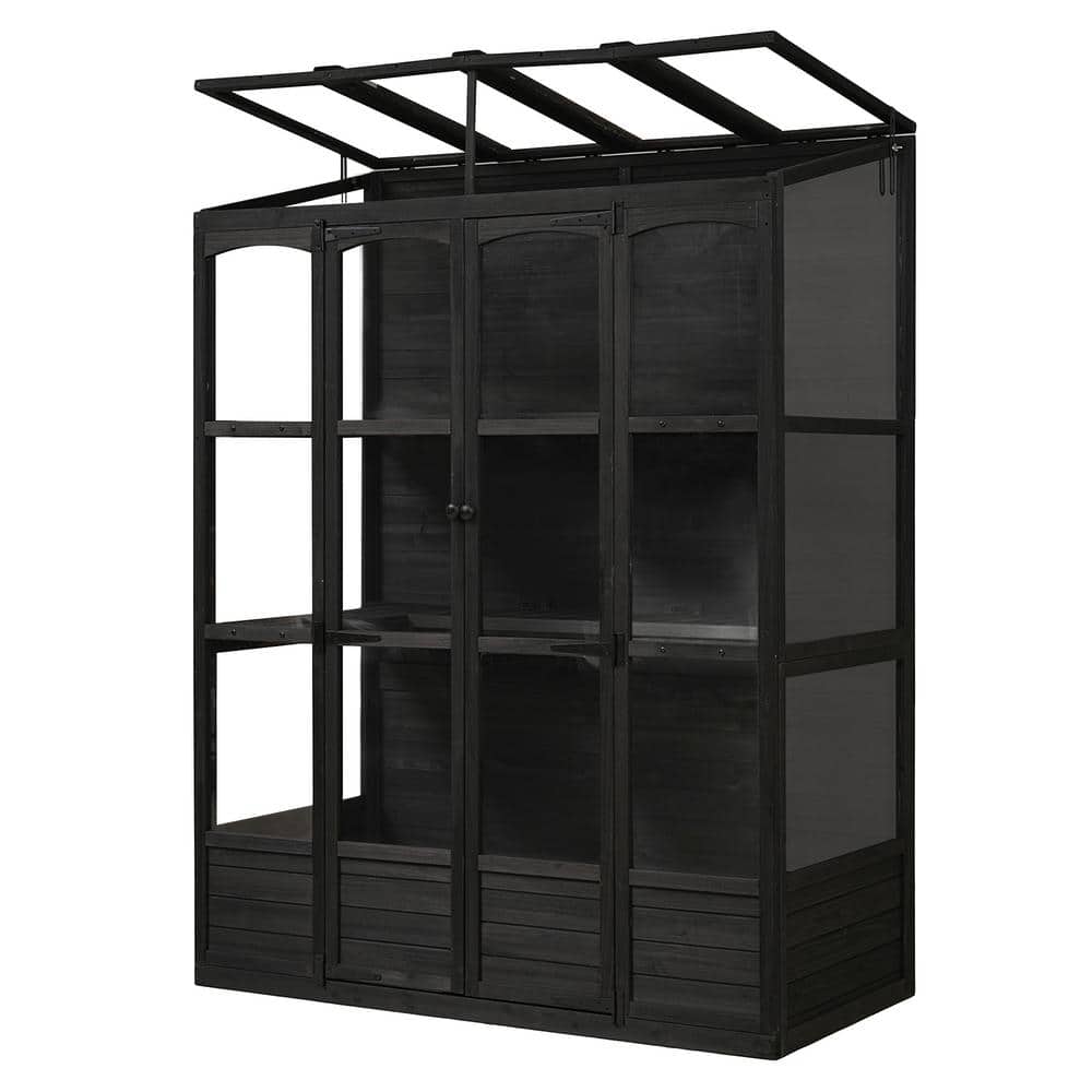 57.9 in. W x 29.1 in. D x 78.1 in. H Black Wooden Greenhouse