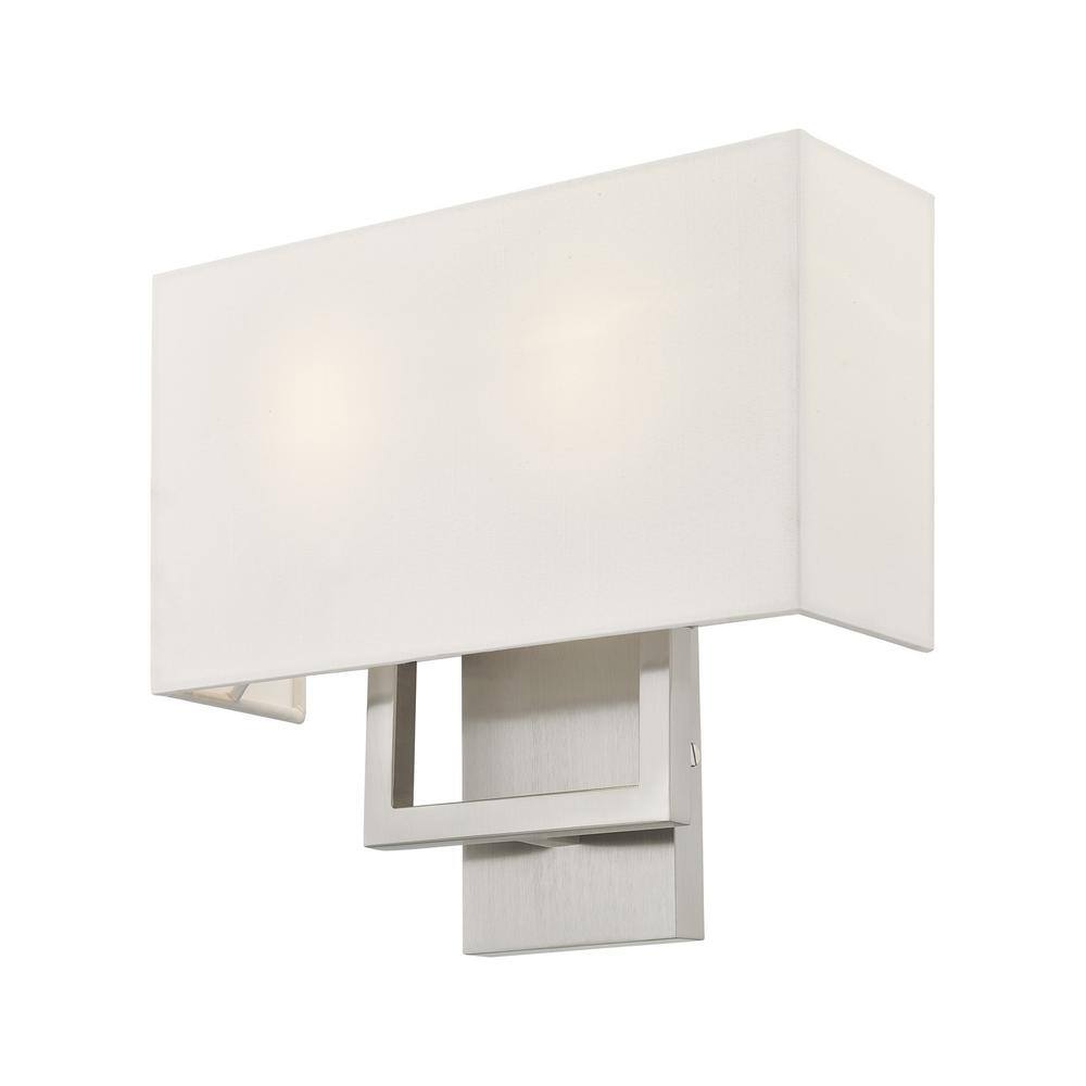 Pierson 2-Light Brushed Nickel Wall Sconce with Off-White Shade