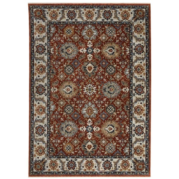 AVERLEY HOME Ambrose Red/Ivory 5 ft. x 8 ft. Oriental Floral Medallion Polyester Fringe Edge Indoor Area Rug