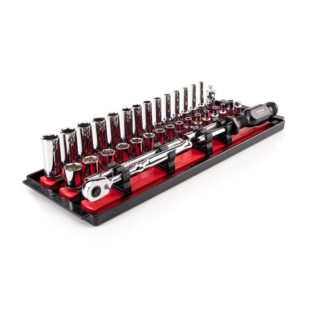 TEKTON 1/4 in. Drive 6-Point Socket and Ratchet Set with Rails (4 mm-15 ...
