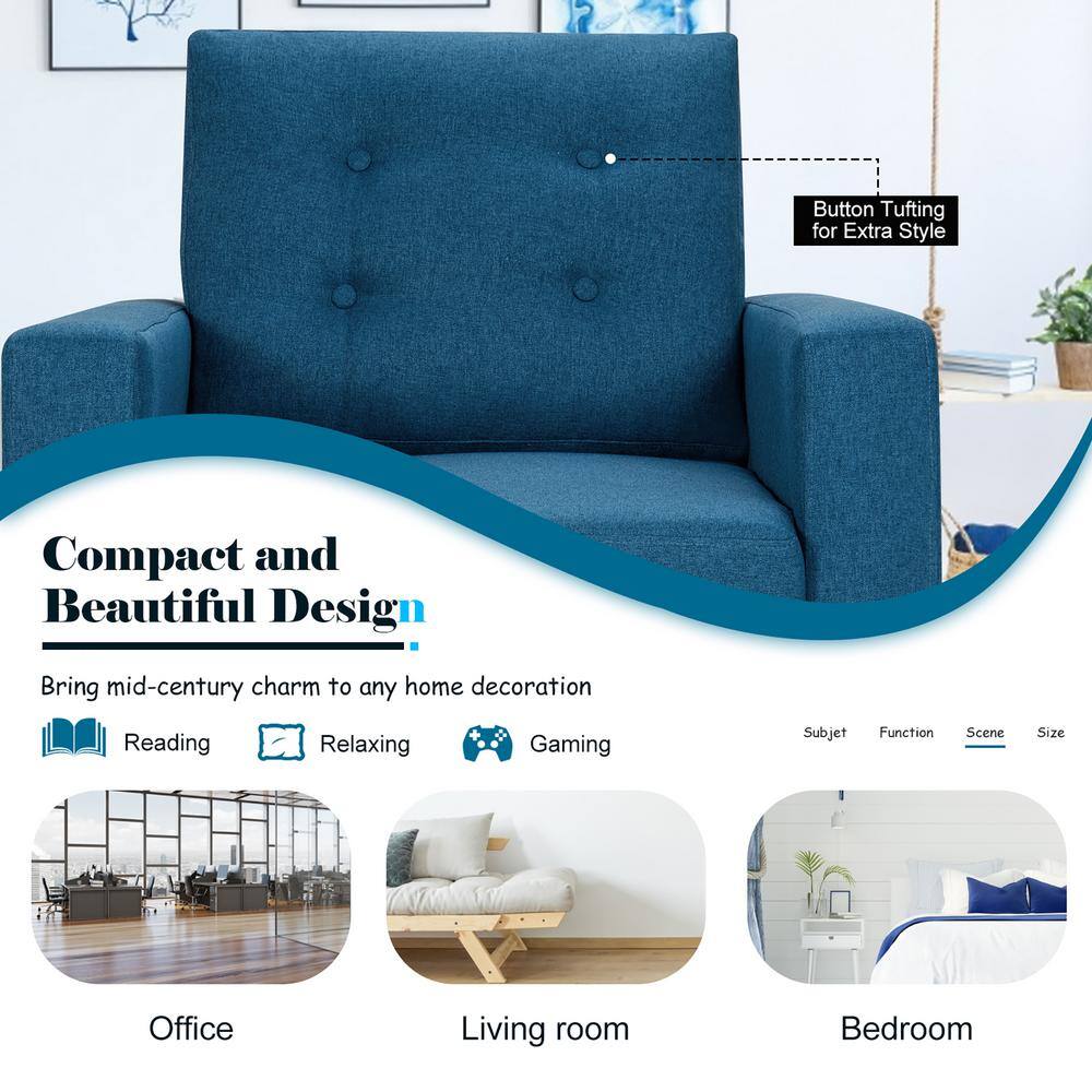 Navy Blue Fabric Upholstered Armchair with Side Pockets
